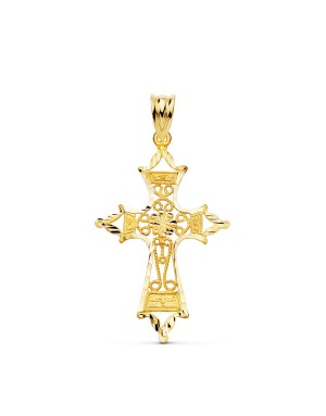 18K CRUZ ORO AMARILLO FILIGRANA BORDES TALLADOS. 37 X 25 MM