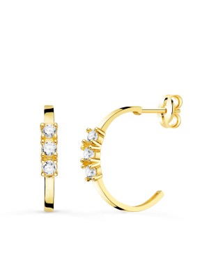 18K PENDIENTES AROS ABIERTOS ORO AMARILLO CON CIRCONITAS. 15 MM CIERRE PRESION