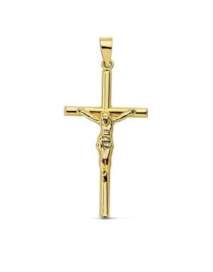 18K CRUZ CON CRISTO HUECA. 32 X 16 MM.