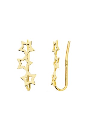 18K PENDIENTES ORO AMARILLO TREPADORES 3 ESTRELLAS 15 X 5 MM.