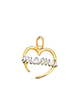 18K COLGANTE ORO BICOLOR CORAZON CON MAMA DE ORO BALNCO. 15 X 14 MM