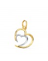 18K COLGANTE ORO BICOLOR DOBLE CORAZON EN BRILLO. 14 X 13 MM