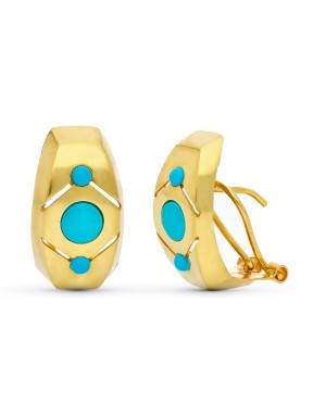 18K PENDIENTES ORO AMARILLO TURQUESA OMEGA