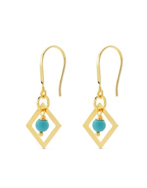 18K SQUARE CORAL OR TURQUOISE EARRINGS 30 X 14 MM HOOK CLOSURE
