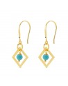 18K SQUARE CORAL OR TURQUOISE EARRINGS 30 X 14 MM HOOK CLOSURE