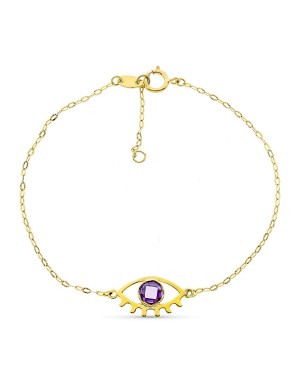 18K YELLOW GOLD BRACELET EYE 15 X 9 MM BRIOLET STONE 5 MM 19 CM