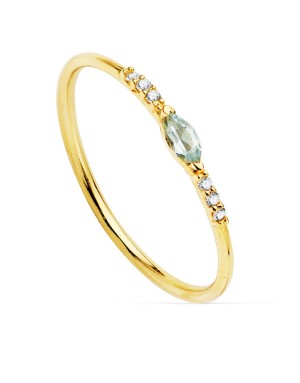 18K SORTIJA ORO AMARILLO DIAMANTES 0,030 QTES.G-VS2 AGUAMARINA 4X2MMCUERPO 1MM