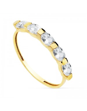 18K YELLOW GOLD RING 5 OVAL STONES 4 X 3 MM