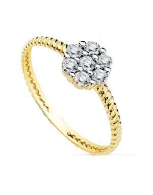 18K SORTIJA BICOLOR CUAJO 6X6 MM CIRCONITAS