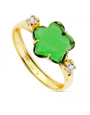 18K GREEN FLOWER STONE RING 10X10 MM