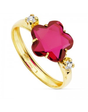 18K SORTIJA PIEDRA ROJA FLOR 10X10 MM