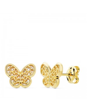 18K YELLOW GOLD PEARL BUTTERFLY EARRINGS 9 X 8 MM