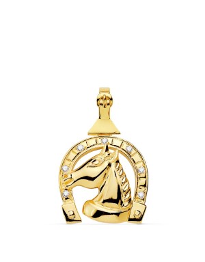 18K YELLOW GOLD HORSESHOE ZIRCONIA PENDANT 28 X 24 MM