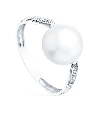18K SORTIJA ORO BLANCO PERLA 10 MM CON CIRCONITAS 11 MM ANCHO CUERPO: 2,8 MM