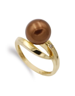 18K SORTIJA ORO AMARILLO PERLA MARRON 10 MM CIRCONITA