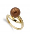 18K SORTIJA ORO AMARILLO PERLA MARRON 10 MM CIRCONITA