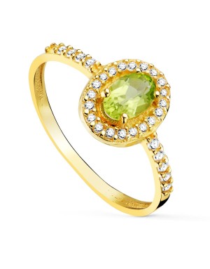 18K SORTIJA ORO AMARILLO CON OLIVINA Y CIRCONITAS OLIVINA: 6X4 MM 0,47 KTES.