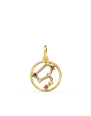 18K YELLOW GOLD PENDANT HOROSCOPE LEO CONSTELLATIONS ZIRCONIAS COLOUR. 12 MM