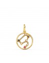 18K YELLOW GOLD PENDANT HOROSCOPE LEO CONSTELLATIONS ZIRCONIAS COLOUR. 12 MM