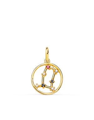 18K YELLOW GOLD PENDANT GEMINI HOROSCOPE CONSTELLATIONS CUBIC ZIRCONIA 12 MM