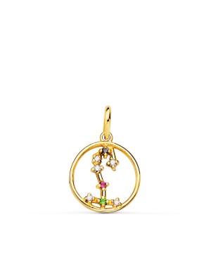 18K YELLOW GOLD HOROSCOPE SCORPIO CONSTELLATIONS ZIRCONIA PENDANT 12 MM
