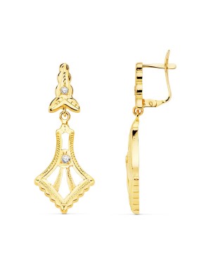 18K YELLOW GOLD CUBAN EARRINGS WITH CUBIC ZIRCONIA 35 X 13 MM