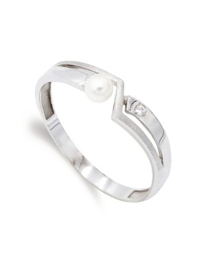 18K SORTIJA ORO BLANCO PERLA Y CIRCONITA