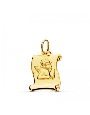 9K MEDALLA ORO AMARILLO PERGAMINO ANGELITO BURLON. 16X12 MM