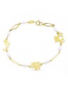 9K PULSERA ORO AMARILLO Y PERLA CON MOTIVOS ANIMALES 4.5 MM LARGO 16CM