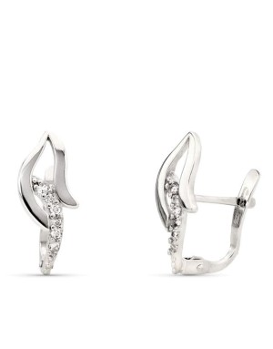 9K PENDIENTES ORO BLANCO BANDAS CON CIRCONITAS 15X7 MM CIERRE CATALAN