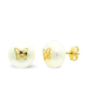 9K PEARL EARRINGS 9 MM BUTTERFLY PRESSURE