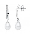 9K PENDIENTES ORO BLANCO PERLA 32X8 MM
