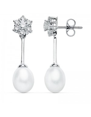 9K PENDIENTES ORO BLANCO PERLA 30X8 MM