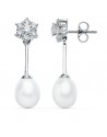 9K PENDIENTES ORO BLANCO PERLA 30X8 MM