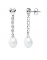 9K PENDIENTES ORO BLANCO PERLA 40X10 MM
