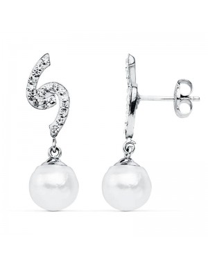 9K PENDIENTES ORO BLANCO PERLA 8 MM 24X6 MM