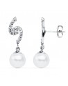9K PENDIENTES ORO BLANCO PERLA 8 MM 24X6 MM