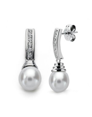 9K PENDIENTES ORO BLANCO PERLA 24X7 MM
