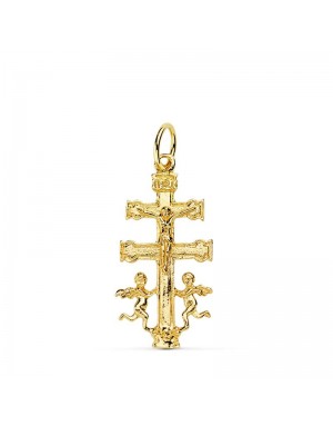 9K CRUZ CARAVACA ORO AMARILLO CON CRISTO 31X16 MM