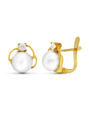 18K PENDIENTES PERLA Y CIRCONITAS 9X9 MM