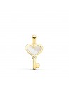 18K COLGANTE ORO AMARILLO LLAVE DE NACAR CON CORAZON Y CIRCONITA 18X11 MM