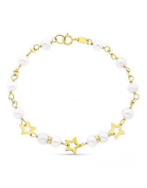 18K PULSERA ORO AMARILLO 17CM COMUNION PERLA CULTIVADA 5-5.5 MM