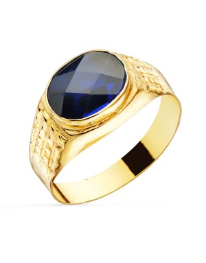 18K SELLO ORO AMARILLO CABALLERO PIEDRA ZAFIRO SPINEL 10X8 MM LATERAL TALLADO