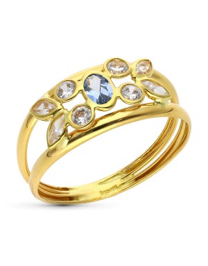 9K SORTIJA ORO AMARILLO AGUAMARINA ANCHO 8 MM