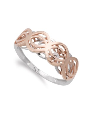 9K SORTIJA ORO BLANCO Y ROSA FANTASIA CALADOS BICOLOR ANCHO 8 MM