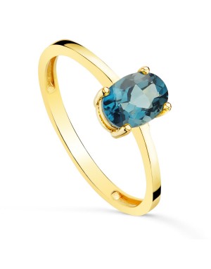 18K SORTIJA ORO AMARILLO GARRAS PIEDRA AZUL BLUE LONDON 7 X 5MM ANCHO CUERPO 2MM