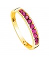 18K SORTIJA ORO AMARILLO 9 CIRCONITAS ROJAS. ANCHO CUERPO 3.5 MM
