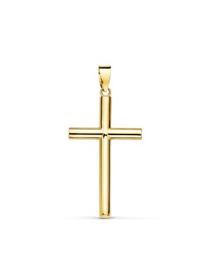 18K CRUZ ORO AMARILLO HUECA LISA 25X15 MM TUBO 2.2 MM