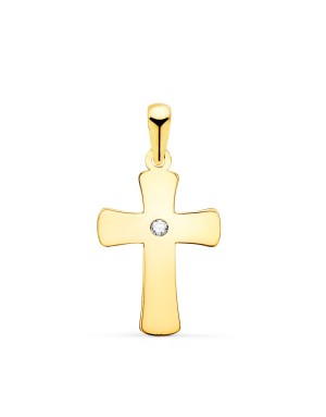 18K CRUZ ORO AMARILLO LISA EN BRILLO CON CIRCONITA 20 X 12 MM