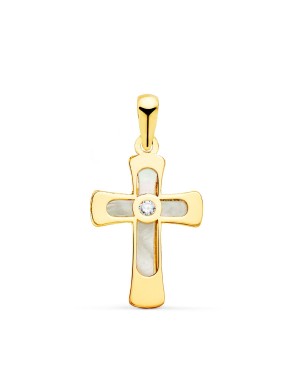 18K CRUZ ORO AMARILLO CON NACAR Y CIRCONITA 20 X 12 MM